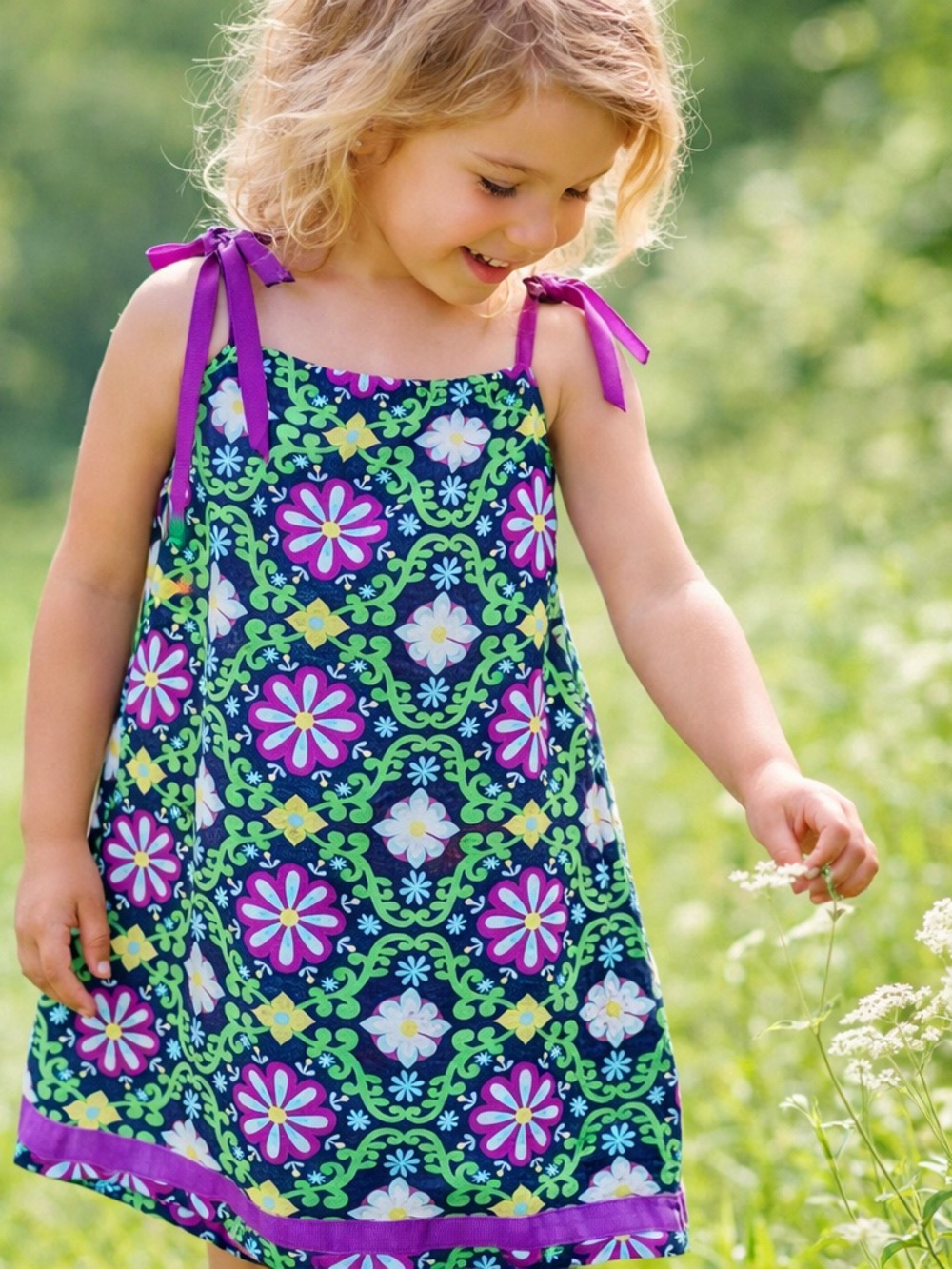 Hanna Andersson Floral Sundress Girls Size 100 (4T) Tie Strap Dress